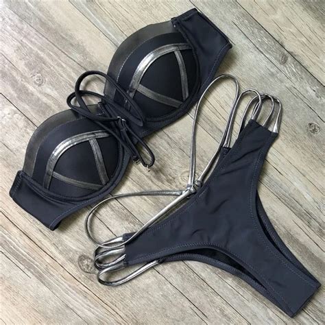 Push Up Bikinis Women Bandeau Swimsuit 2018 Mujer Swimwear Micro String Bikini Set Sexy Plus