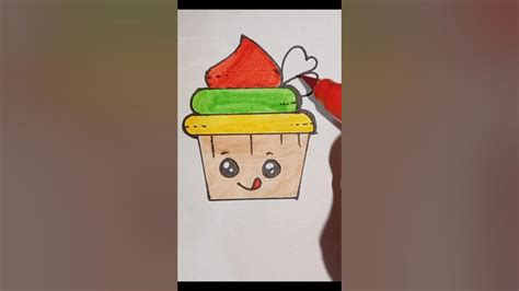 easy cute cupcake drawing and colouring how to draw cute cupcake youtubeshorts shortfeed art
