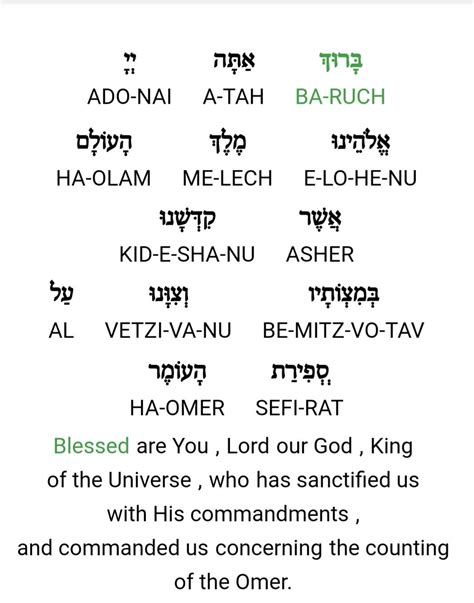 Counting Of The Omer Blessing In Hebrew And English Words Blessed Torah