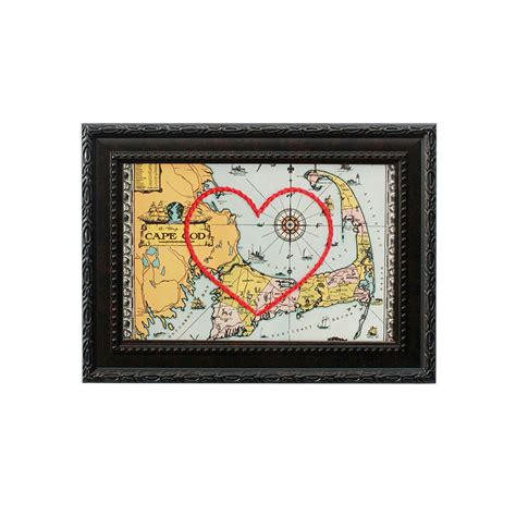 Cape Cod Heart Map Custom Embroidery Art Personalized Anniversary