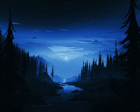 Download Wallpaper 1280x1024 Dark Night River Forest Minimal Art