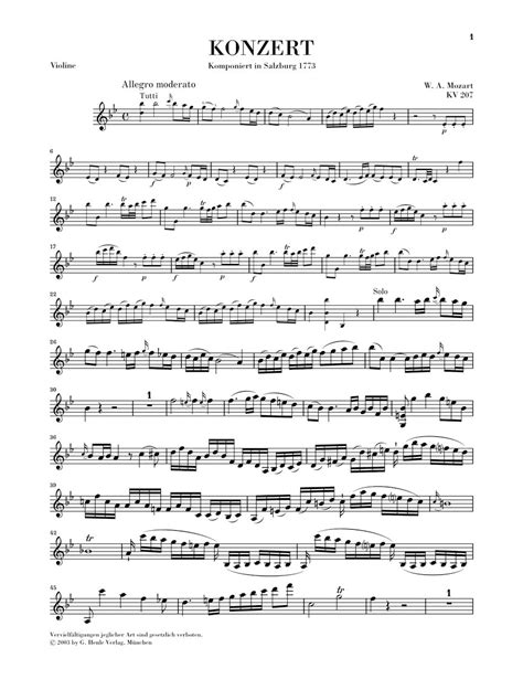 Mozart Violin Concerto No 1 In B Flat Major K 207 Ficks Music