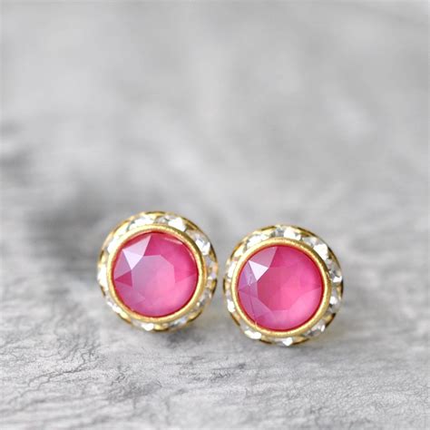 Pink Stud Earrings Swarovski Crystal Peony Pink Stud Earrings Etsy