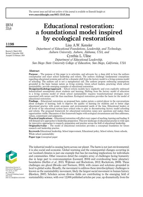 Pdf Educational Restoration A Foundational Model Inspired By