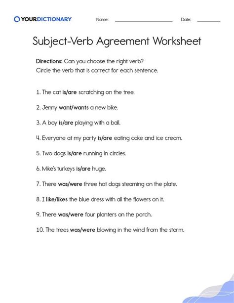 Subject Verb Agreement Worksheets For Different Ages Subject Verb