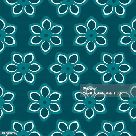 Clean Floral Seamless Pattern In Night Green Color Stock Illustration