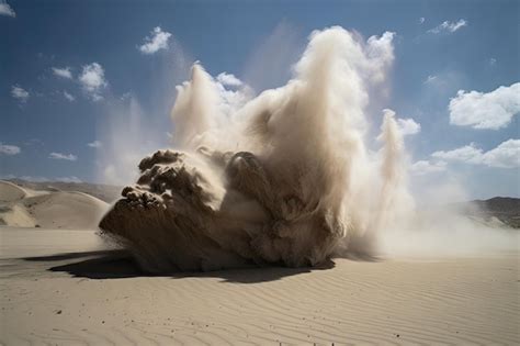 Premium Ai Image Sand Explosion In Motion With Clouds Of Sand And