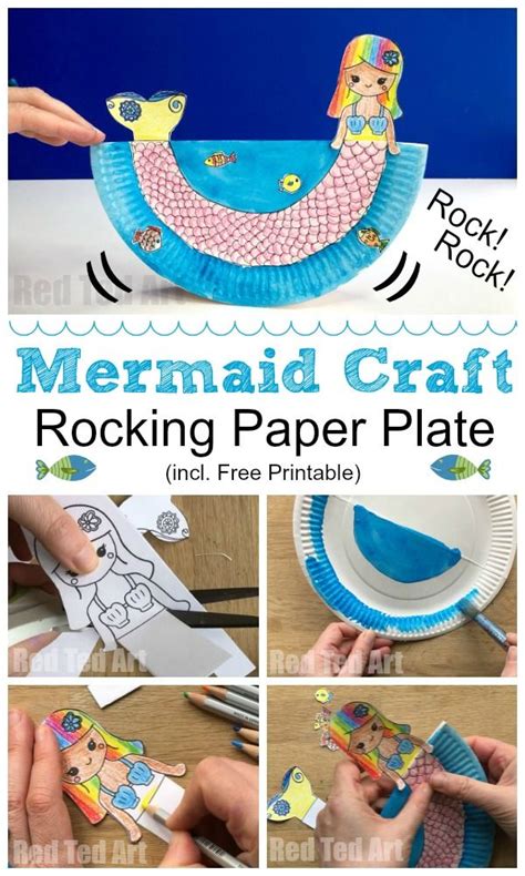 Easy Printable Rocking Paper Plate Mermaid Red Ted Art Meerjungfrau