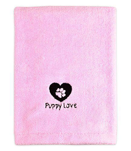 Dii Bone Dry Microfiber Dog Bath Towel With Embroidered Puppy Pink