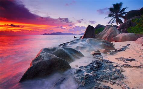 Download Wallpapers Seychelles Indian Ocean Sunset La Digue Island