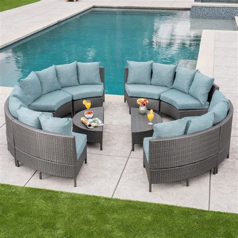 Noble House 10 Piece Wicker Patio Sectional Seating Set With Teal