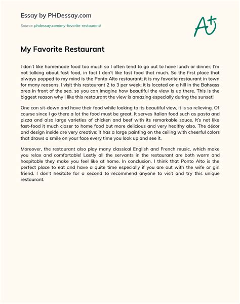 My Favorite Restaurant Descriptive And Creative Essay Sample 300 Words