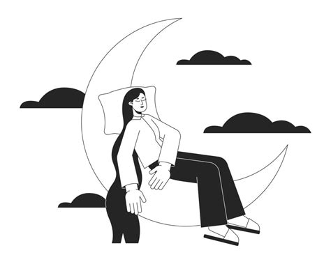 Healthy Sleep Hygiene Bw Concept Vector Spot Illustration Woman