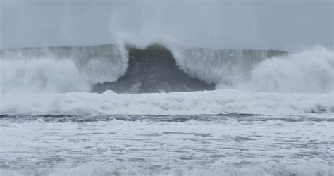 Big Ocean Sea Waves Crashing On Coastal Rocks During Storm Stock Video