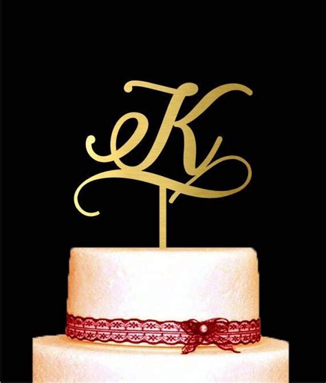 Single Letter Gold Monogram Wedding Cake Topper Custom