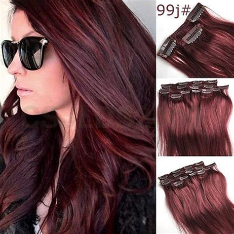 15inch 7pcs Straight Remy Clip In Real Human Hair Extension99j Red