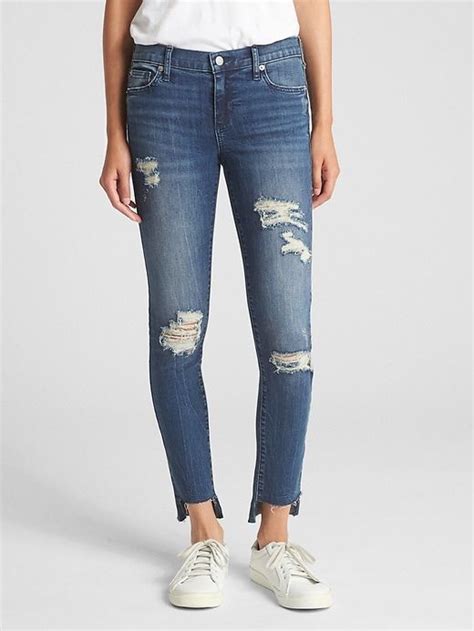 Gap Womens Washwell Low Rise True Skinny Jeans With Destruction Medium