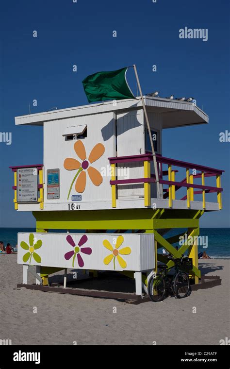 Lifeguard Hut On The Beach South Beach Miami Florida Usa Stock