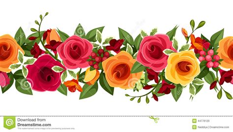 Horizontal Seamless Background With Red And Yellow Roses And Freesia