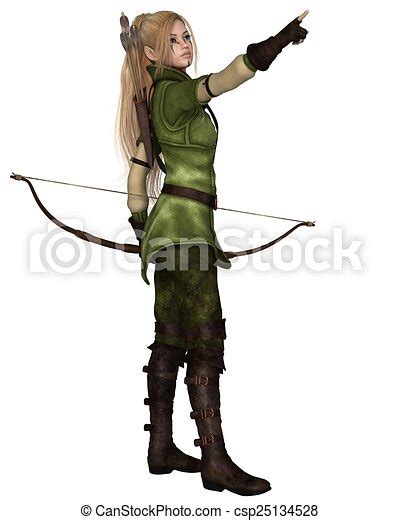 Blonde Female Elf Archer Pointing Fantasy Illustration Of A Blonde