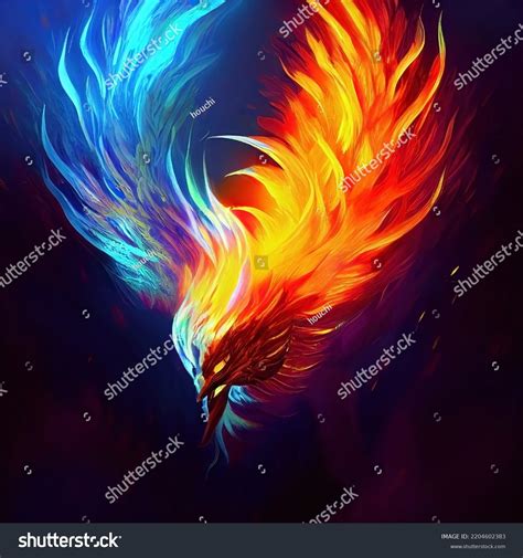 Flaming Phoenix Bird Fiery Wings Embers Stock Illustration
