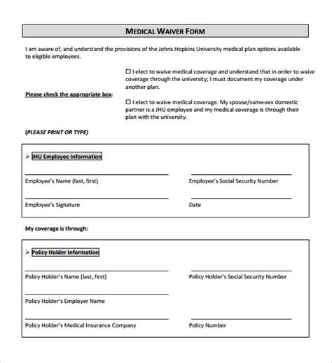 medical waiver forms   sample templates