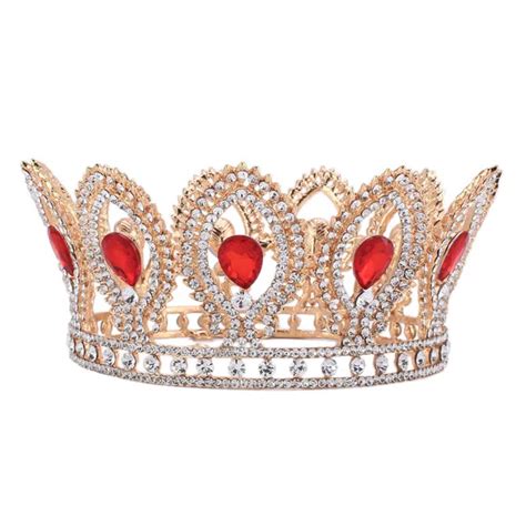 Baroque Style Queen Princess Tiara Red Crystal Bridal Tiaras Wedding Crown For Bride Wedding