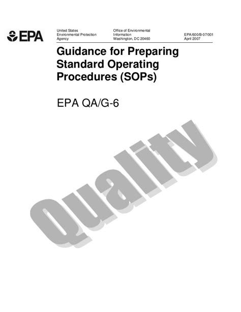 Guidance For Preparing Standard Operating Procedures Sops