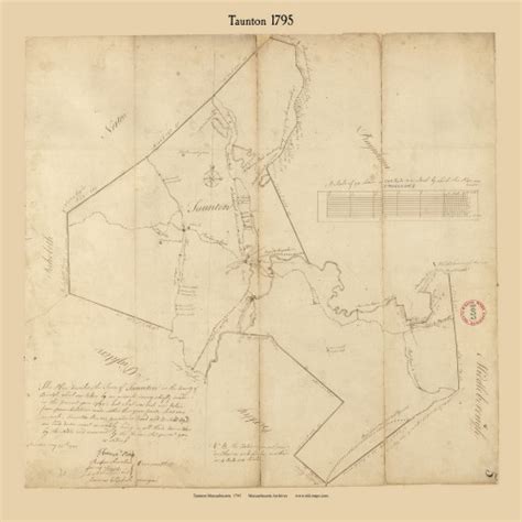 Taunton Massachusetts 1795 Old Town Map Reprint Roads Place Names