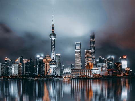 Wallpaper Shanghai Cityscape Night Desktop Wallpaper Hd Image
