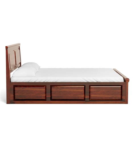 Buy Stanfield Solid Wood Queen Size Bed With Box Storage In Honey Oak Finish By Amberville
