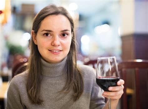Girl Drinking Red Wine At Cafe Stock Image Image Of Enjoying Pleasure 65166689