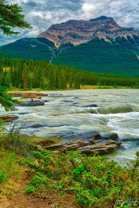 Athabasca Falls Is A Waterfall In Jasper National Park On The Upper
