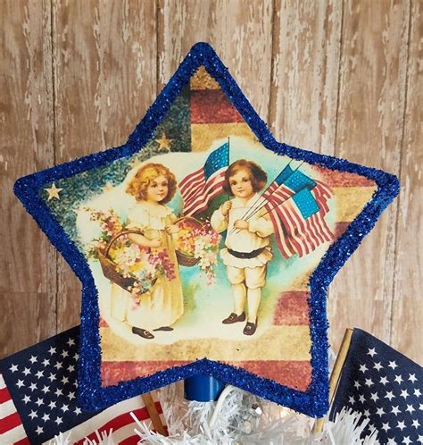 Vintage Victorian Patriotic Christmas Tree Topper Red White Etsy