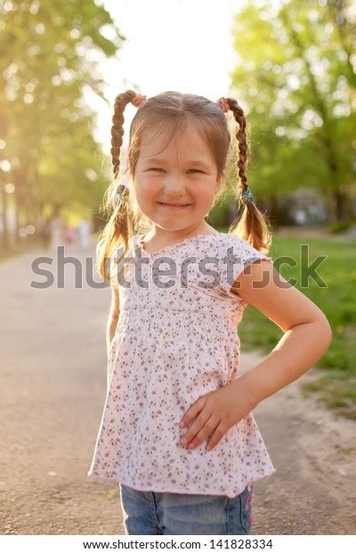 Little Smiling Girl Pigtails Sunlight Stock Photo 141828334 Shutterstock