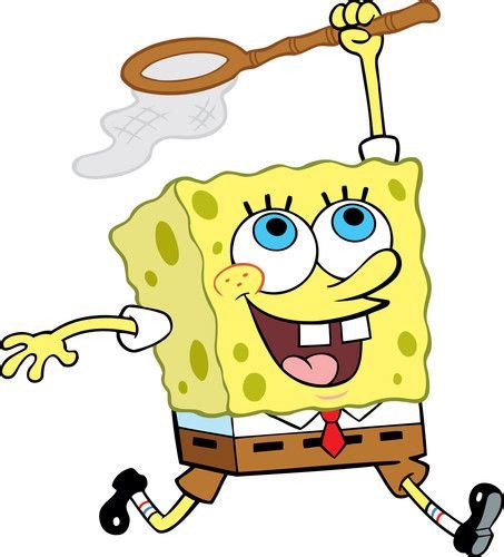 A Cartoon Spongebob Running With A Toothbrush In His Mouth And Wearing