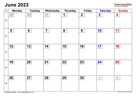 Calendar June 2023 Uk With Excel Word And Pdf Templates
