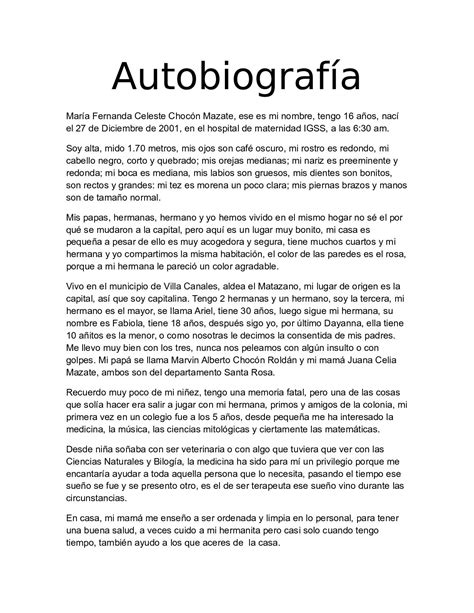 Ejemplo De Autobiografia