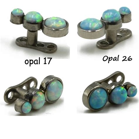 Showlove Pcs G Solid Titanium Three Opal Dermal Anchor Skin Diver Piercing Dermal Body