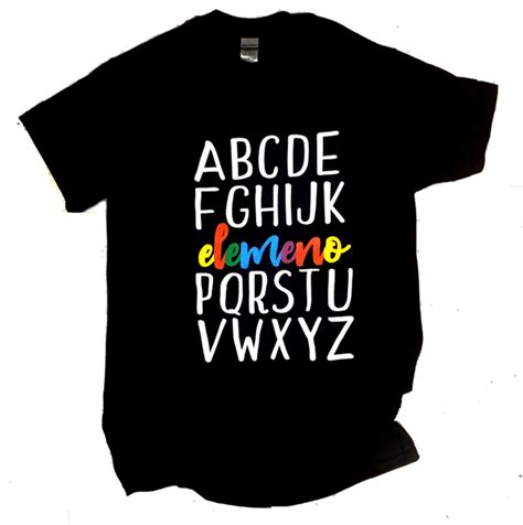 teacher t shirts colorful elemeno p alphabet shirt