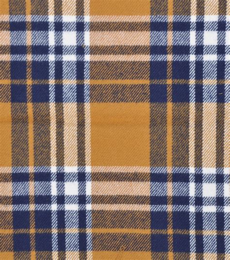 Plaiditudes Brushed Cotton Fabric Gold Navy And Ivory Tricolor Plaid Joann