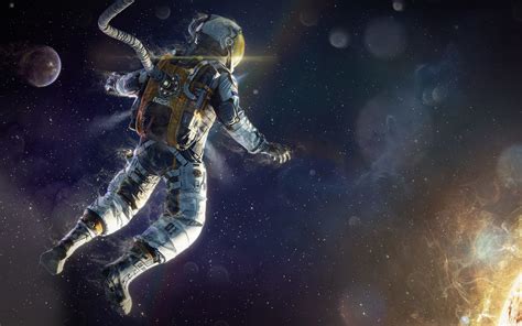 Wallpaper Astronaut Floating In Space Planets Stars 2560x1600 Hd