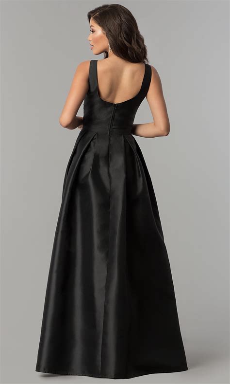 V Neck Black Satin Prom Dress With Embroidery Promgirl