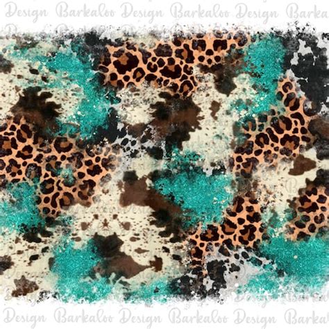 Cowhide Leopard Turquoise Glitter Background Png Sublimation Etsy
