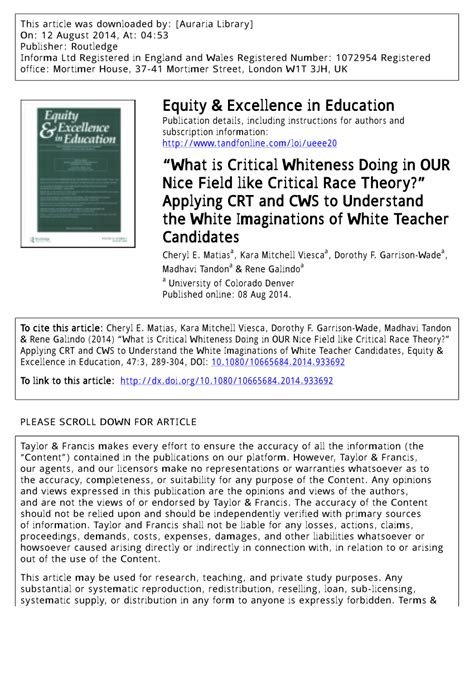 pdf what is critical whiteness doing in our nice field like critical race theory applying