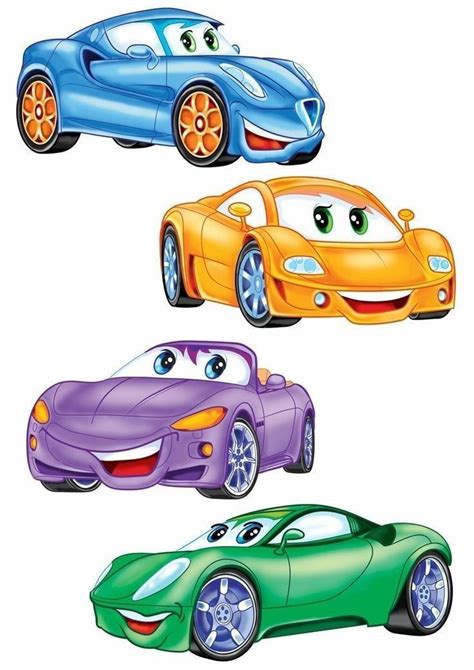 Three Cartoon Cars With Different Colors And Designs
