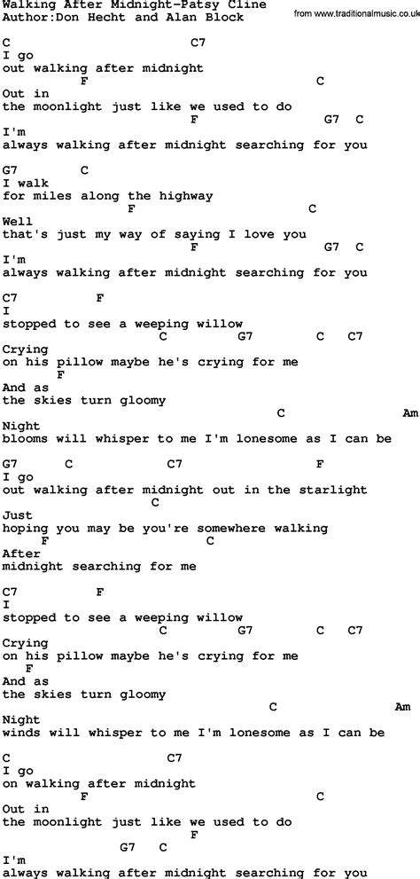 Country Musicwalking After Midnight Patsy Cline Lyrics And Chords