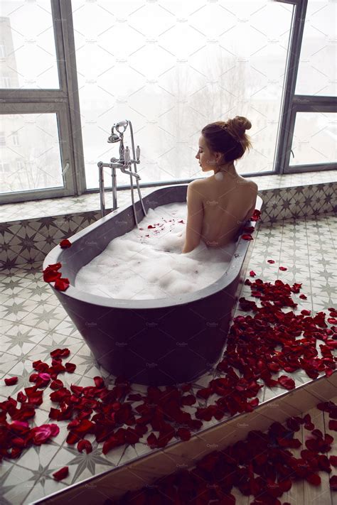 Sexy Beautiful Woman Lies In Stone Stock Photo Containing Bath And