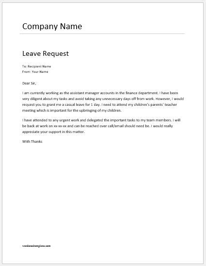 Employee Leave Request Letter Templates Word And Excel Templates