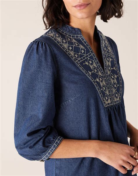 Embroidered Denim Dress Blue Casual And Day Dresses Monsoon Uk